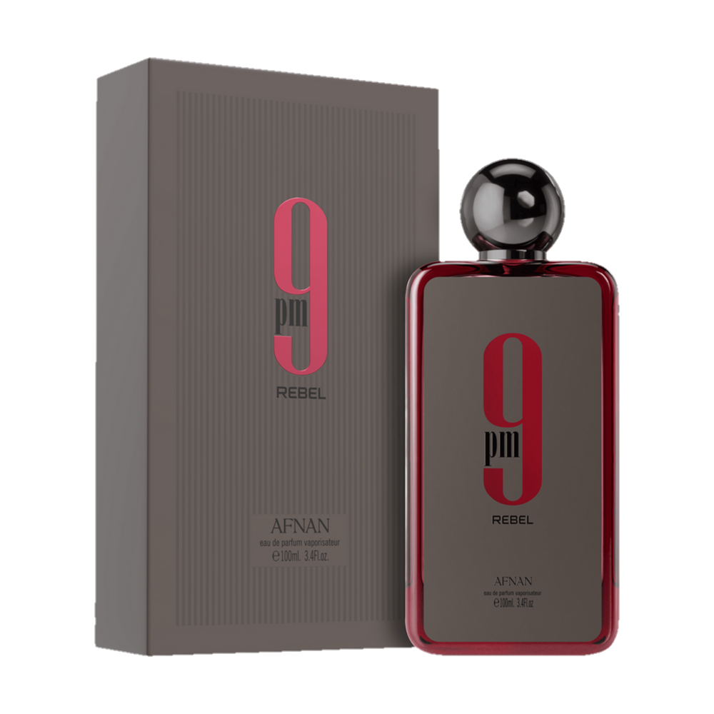 9PM Rebel Afnan 100 ML parfum unisexe avec emballage élégant et moderne.