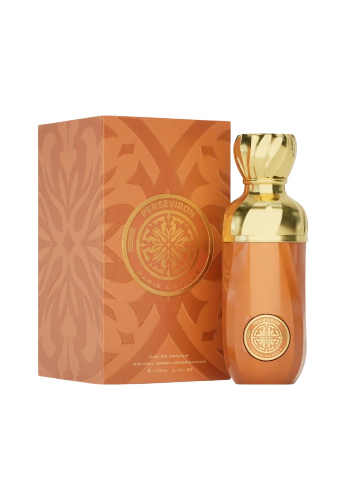 Flacon et boîte de Perseviron Paris Corner 100 ML, une fragrance mixte sophistiquée avec un design élégant.