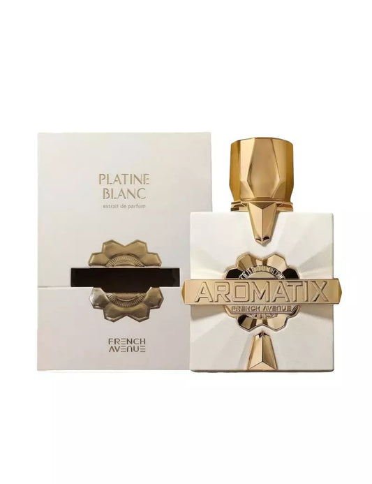 Flacon de parfum Platine Blanc Aromatix X French Avenue 100 ML avec boîte. Luxe et pureté cristalline.