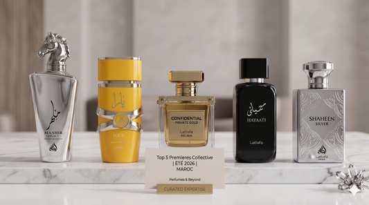 Top 5 Lattafa Les Meilleurs Parfums pour l'Été au Maroc 20266 in Morocco, including Maahir Legacy and Yara Tous, original bottles available at Perfumes & Beyond. vent parfum original