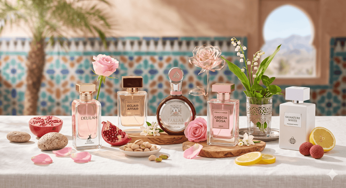 Meilleurs Parfums Femme Printemps Ete 2026 : sélection de Delilah, Fakhar Rose et Eclair Affair, disponibles chez Perfumes Beyond Maroc vente parfum, parfum original