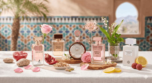 Meilleurs Parfums Femme Printemps Ete 2026 : sélection de Delilah, Fakhar Rose et Eclair Affair, disponibles chez Perfumes Beyond Maroc vente parfum, parfum original