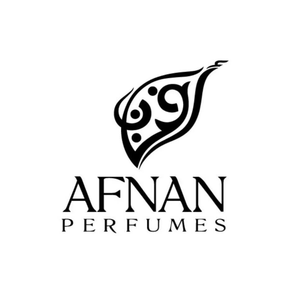 Logo de la collection AFNAN avec des motifs artistiques et le texte AFNAN PERFUMES.