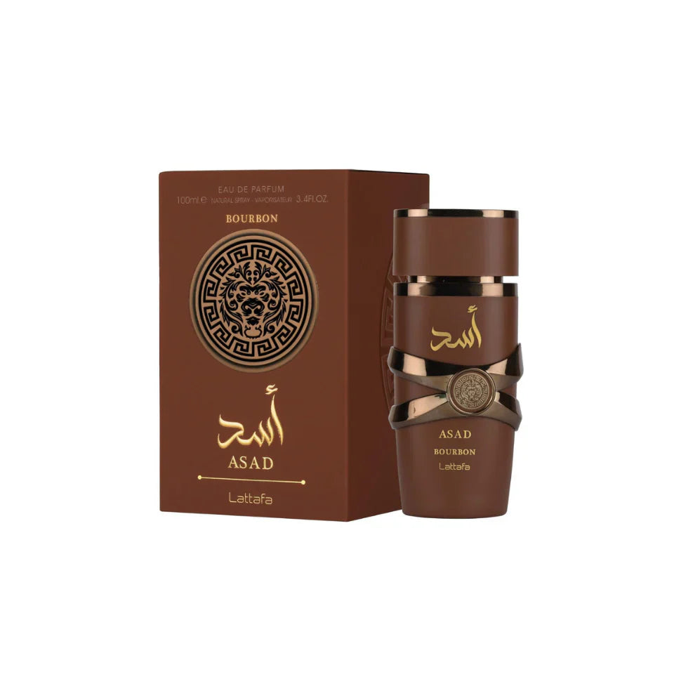 Asad Bourbon Lattafa 100ML parfum enflé avec une boîte élégante, fragrance orientale moderne.