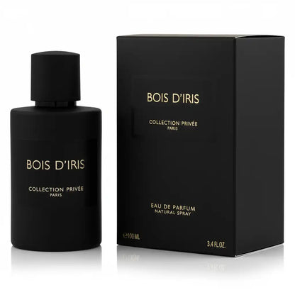 Flacon de parfum Bois d’Iris Geparlys Parfums 100 ML avec boîte noire élégante.