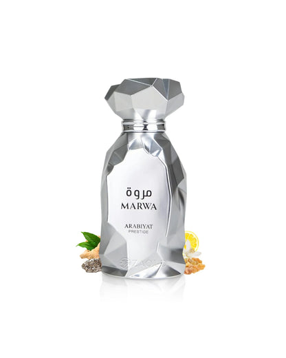"Flacon de luxe Marwa Arabiyat Prestige original, parfum oriental haut de gamme au Maroc, disponible chez Perfumes & Beyond avec livraison rapide."