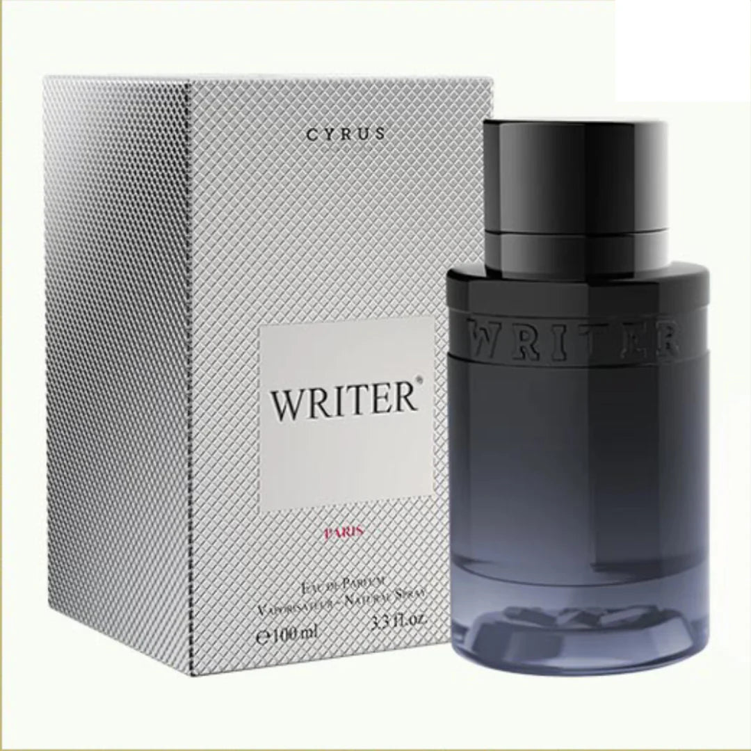 Cyrus Writer Eau de Parfum 100 ML avec flacon et emballage, fragrance masculine élégante.