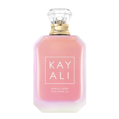 Flacon de parfum Kayali Vanilla Candy Rock Sugar 42 100 ML avec un design élégant et coloré.