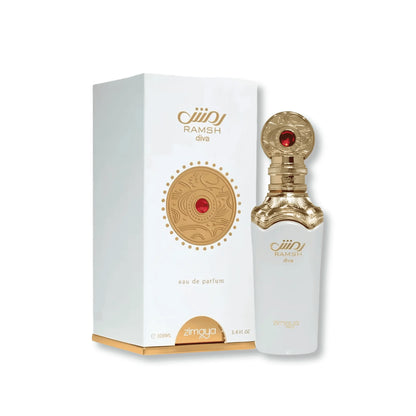 Flacon de parfum Ramsh Diva Zimaya 100 ML avec emballage élégant, parfum orientale-vanillée gourmande.