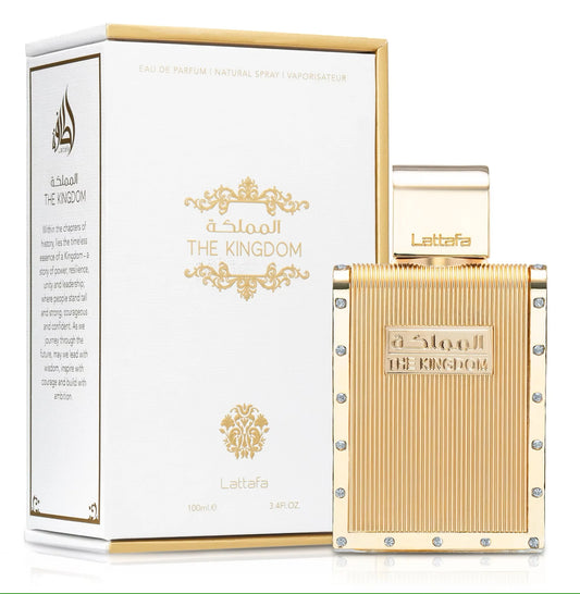 The Kingdom Al Mamlaka lattaf 100ML, parfum élégant en flacon doré avec boîte décorative.