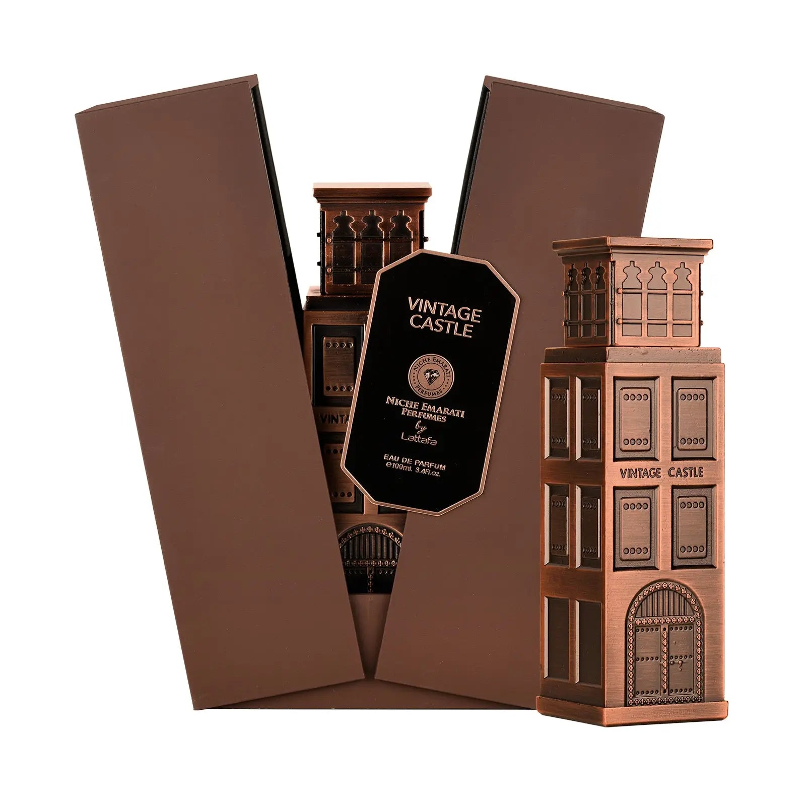 Flacon de parfum Vintage Castle Lattafa 100ML dans son emballage élégant.