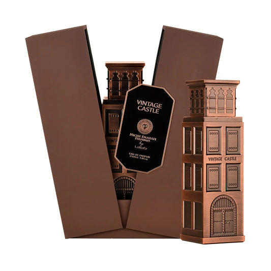 Flacon de parfum Vintage Castle Lattafa 100ML dans son emballage élégant.