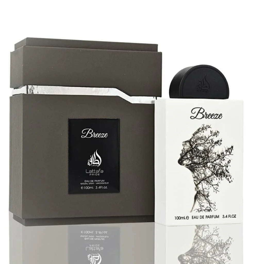 Breeze Lattafa Pride 100 ML : flacon élégant avec emballage distinctif et design artistique.