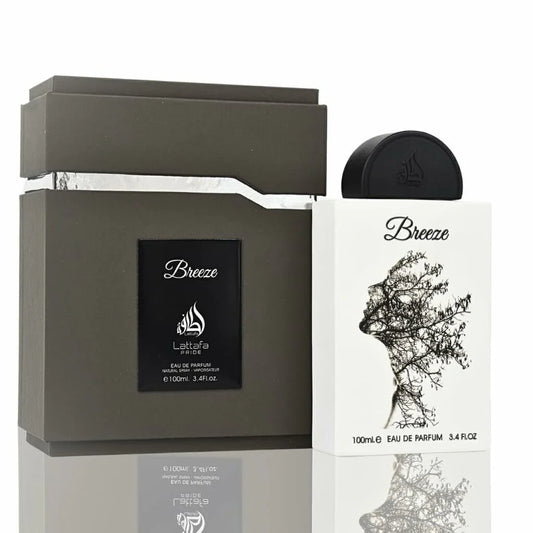 Breeze Lattafa Pride 100 ML : flacon élégant avec emballage distinctif et design artistique.