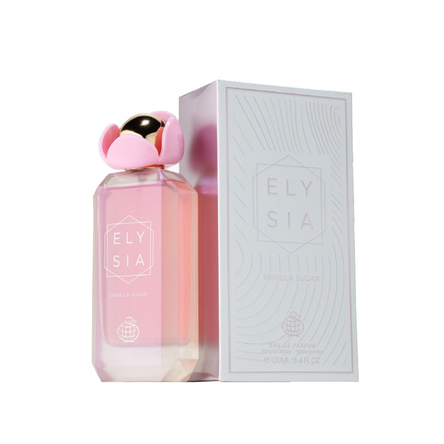 Elysia Vanilla Sugar Fragrance World 100 ML avec packaging rose et fleur, parfum oriental-vanillé gourmand.