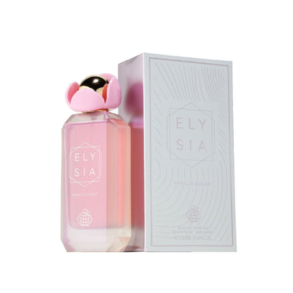 Elysia Vanilla Sugar Fragrance World 100 ML avec packaging rose et fleur, parfum oriental-vanillé gourmand.