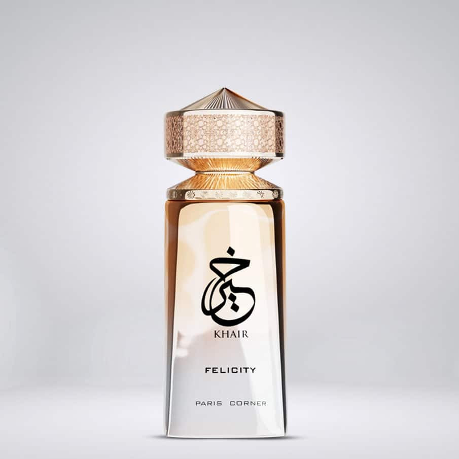 Flacon de parfum Khair Felicity Paris Corner 100 ML avec un design élégant et luxueux.