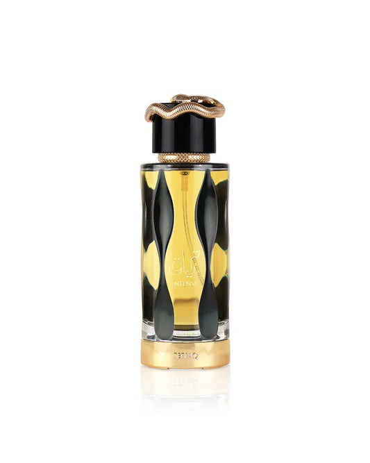 Flacon de parfum Teriaq Intense Lattafa 100ML avec un design élégant et un bouchon serpent.
