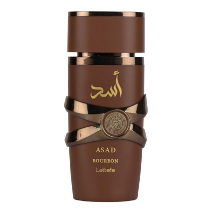 Asad Bourbon Lattafa 100ML, parfum orientale moderne, emballage élégant et audacieux, flacon en brun.