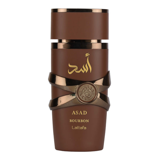 Asad Bourbon Lattafa 100ML, parfum orientale moderne, emballage élégant et audacieux, flacon en brun.