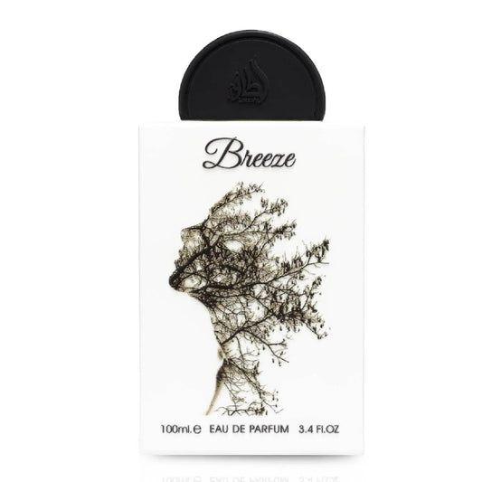 Breeze Lattafa Pride 100 ML : flacon de parfum élégant avec une silhouette en filigrane.